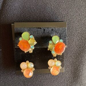 HMN signed Multicolor Gemstone clip Earrings